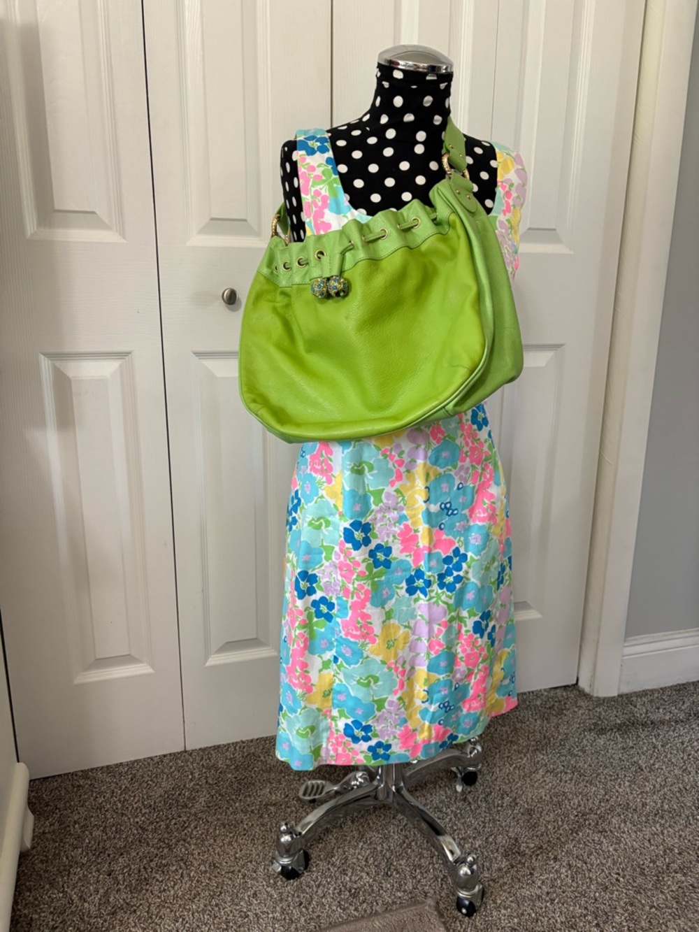 Lilly Pulitzer Lime Green Leather Shoulder Tote